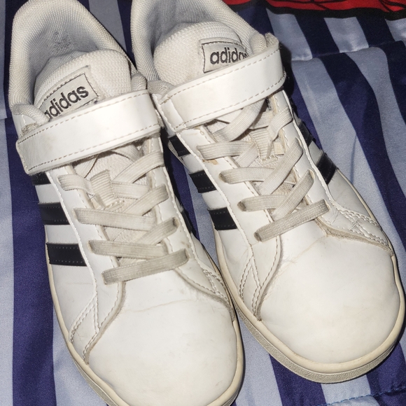 Adidas Kids White and Black Striped Sneakers - Picture 1 of 4
